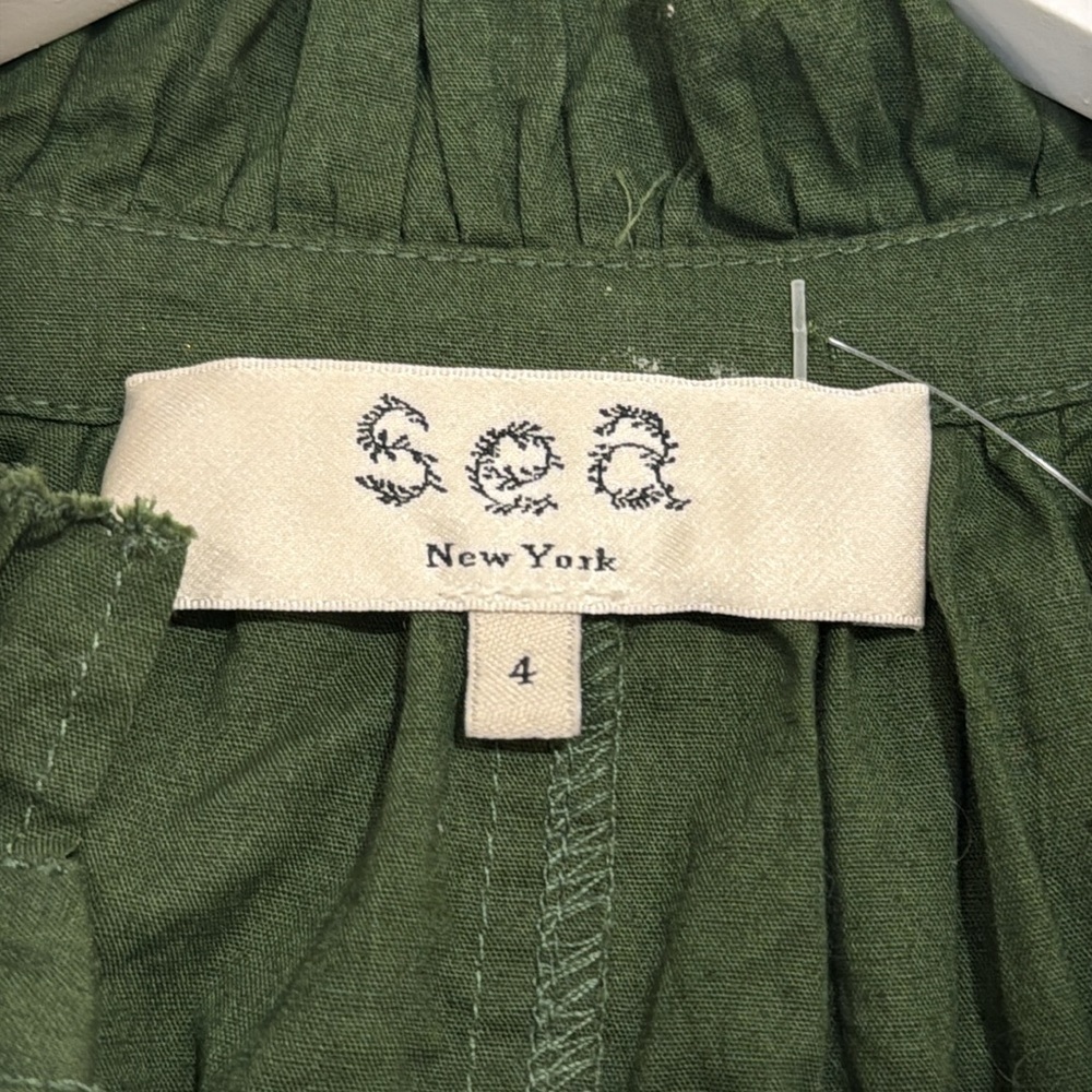 SEA NEW YORK Green Women's Green Tiered Mini Dress, Flutter Sleeves Size 4 - Picture 4 of 6